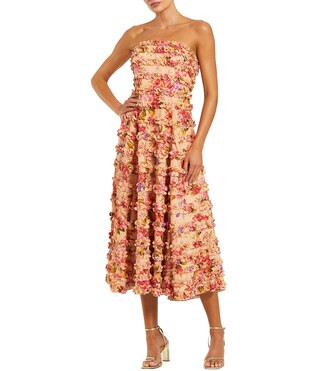 Ruffle Strapless Floral Midi Dress | Dillard's