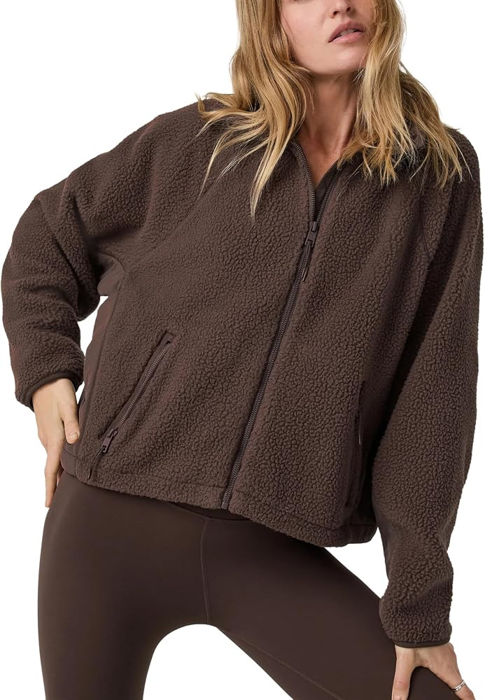Yeokou Women Fleece Jacket Casual Full Zip Fuzzy Coat Long Sleeve Trendy Sherpa Outerwear with Po... | Amazon (US)