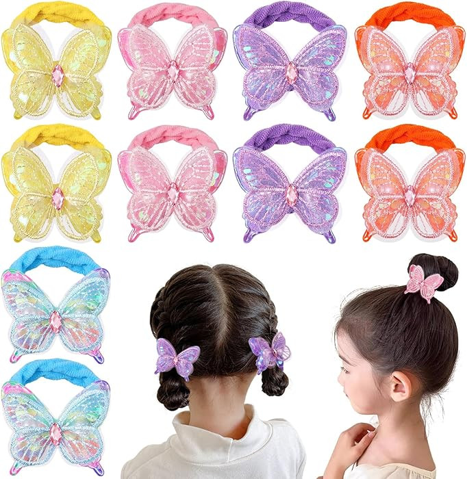 RAINBOW WSK10 Pcs Glitter Butterfly Hair Ties for Girls Baby Toddler Cute Sequin Bow Hair Ties El... | Amazon (US)