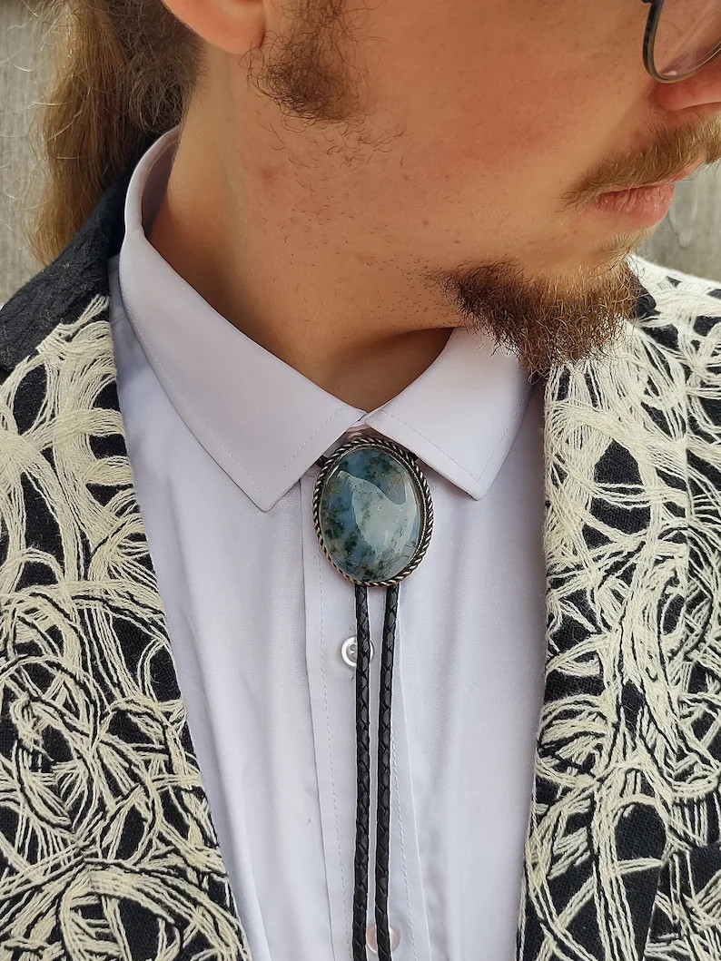 Custom Bolo Tie With Moss Agate Custom Wedding Tie - Etsy | Etsy (US)