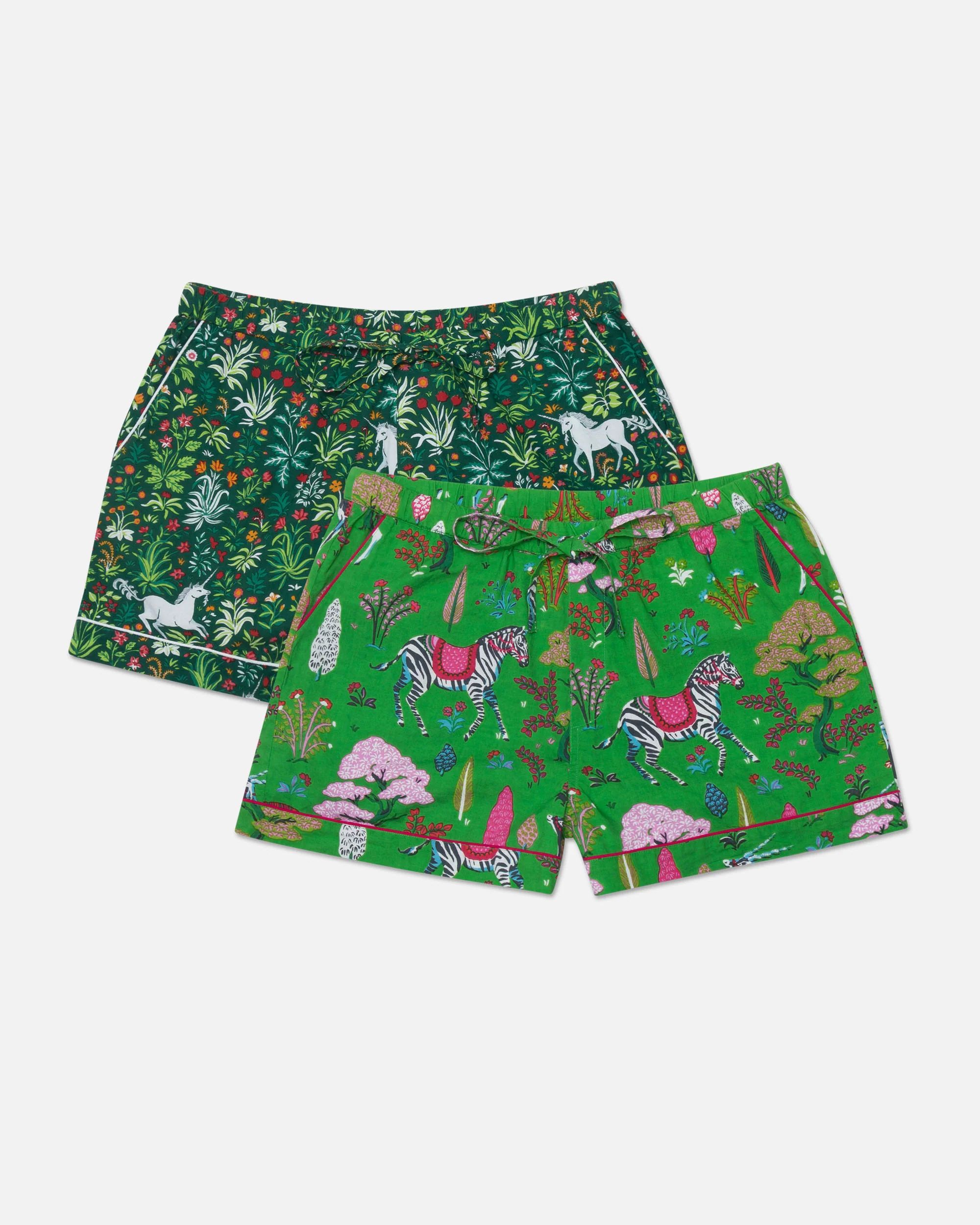 Festive Greens - 2-Pack Pajama Shorts - Emerald/Juniper | Printfresh