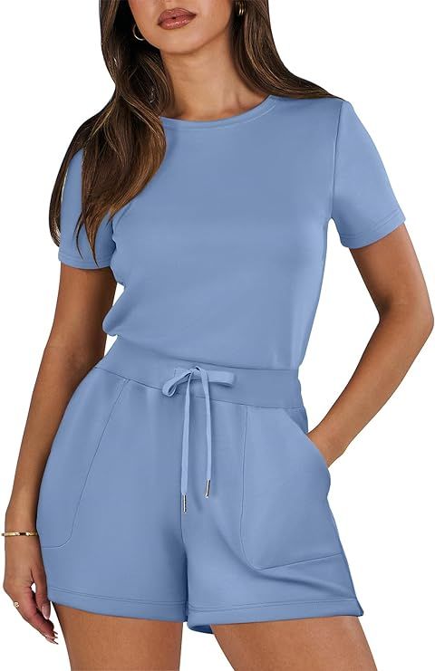ANRABESS Women's Summer Crewneck Casual Loose Short Sleeve One Piece Rompers Jumpsuit Outfits wit... | Amazon (US)