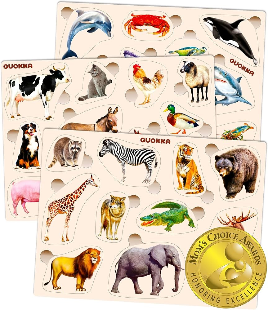 QUOKKA Wooden Puzzles for Toddlers 2-4 – 3xSET Puzzles for Kids Ages 3-5 – Montessori Animal ... | Amazon (US)