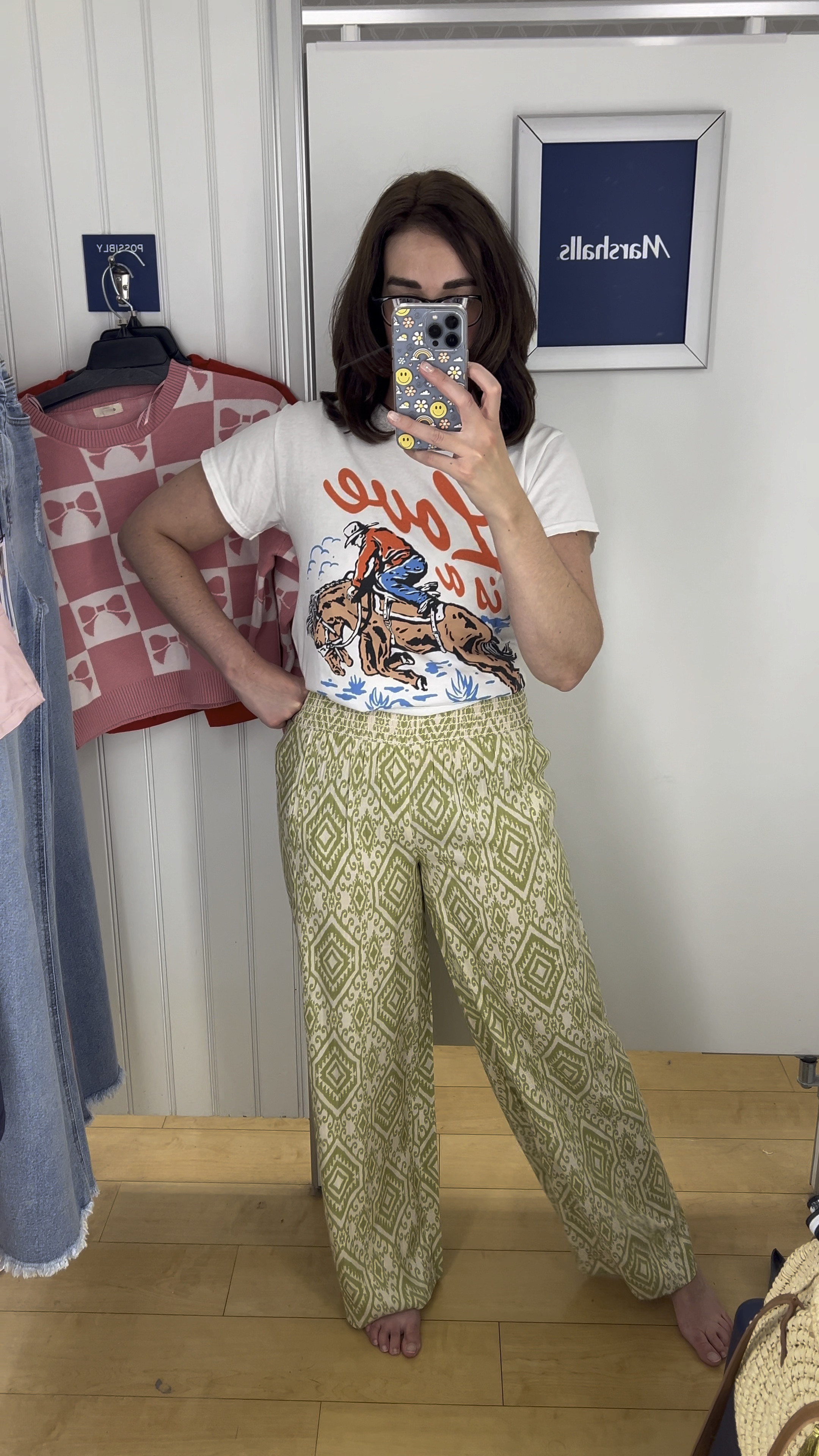 Cowboy graphic tee (size small). Green and beige wide leg pants (size small). #summeroutfit #pants #graphictee #tee #tshirt #graphictshirt #widelegpants #cowboytshirt 

#LTKStyleTip #LTKFindsUnder100 #LTKSeasonal