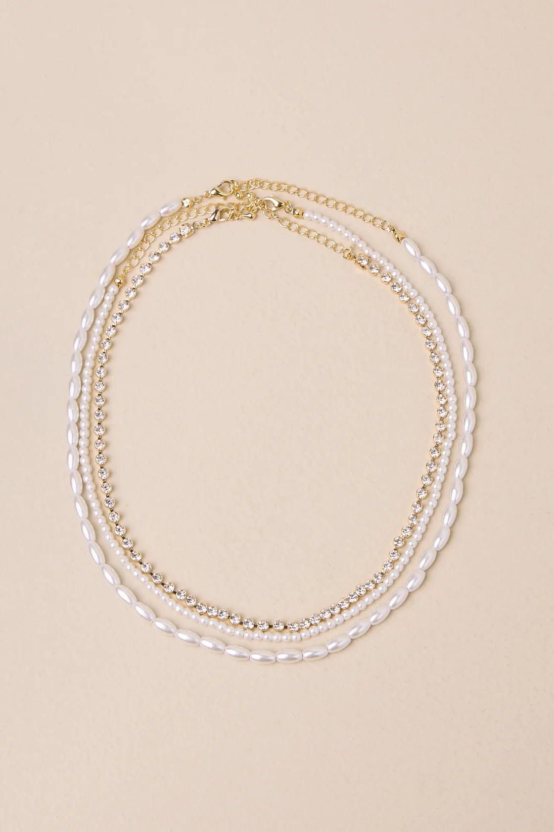 Irresistible Dazzle Gold Rhinestone Pearl Necklace Set | Lulus