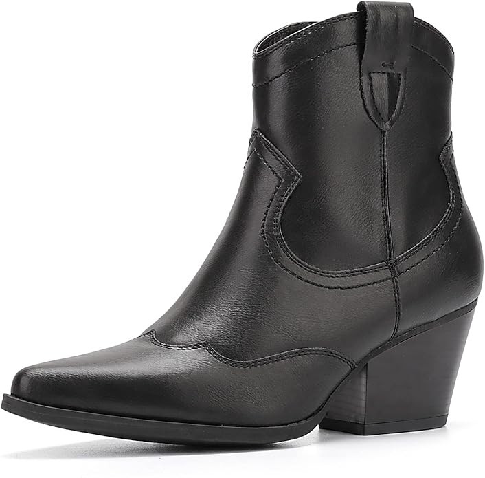 ALLOT Women's Modern Western Cowboy Boots Pointed Toe Pull On Tabs Cowgirl Ankle Boot Fashion Blo... | Amazon (US)