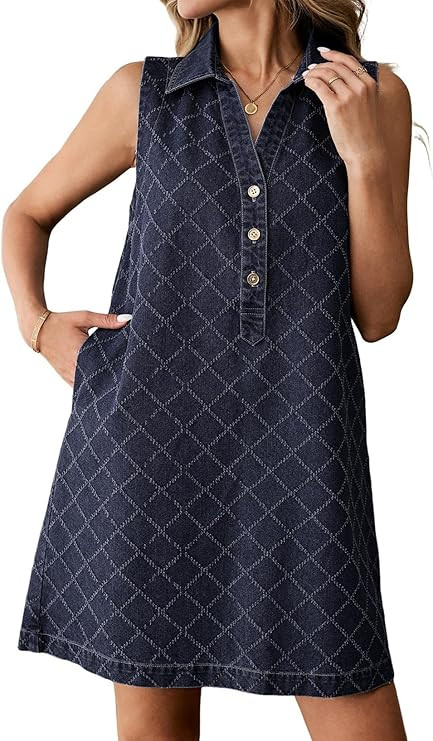 Dokotoo Denim Dress for Women Summer Casual Sleeveless V Neck Button Mini Jean Dersses with Pocke... | Amazon (US)