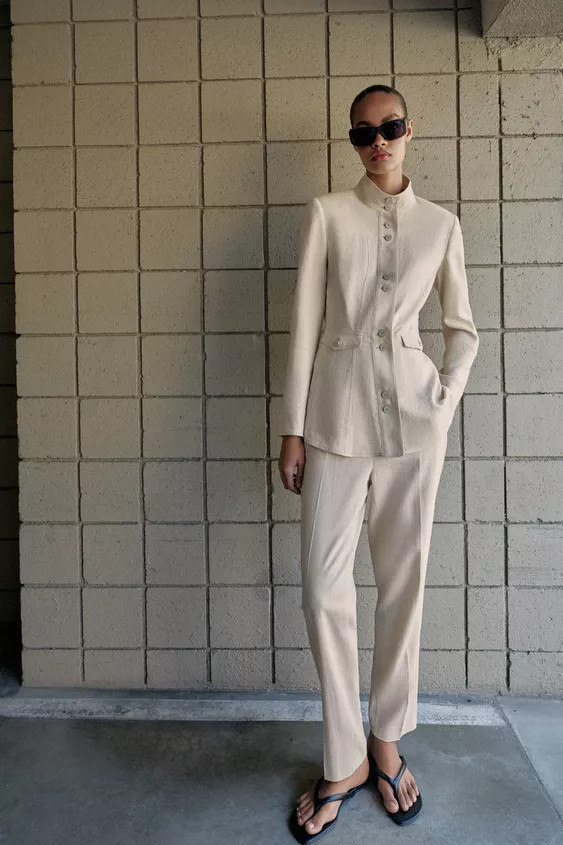 FITTED JACKET WITH LINEN AND SHOULDER PADS | Zara UK