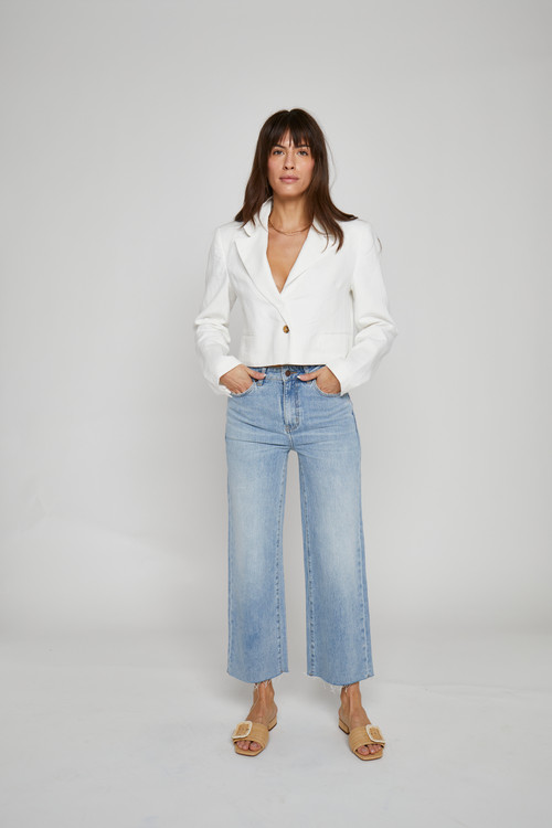 OLIVER LOGAN Aberdeen Jeans High Rise Wide Leg Crop in Light Indigo Worn at Nordstrom, Size 32 | Nordstrom