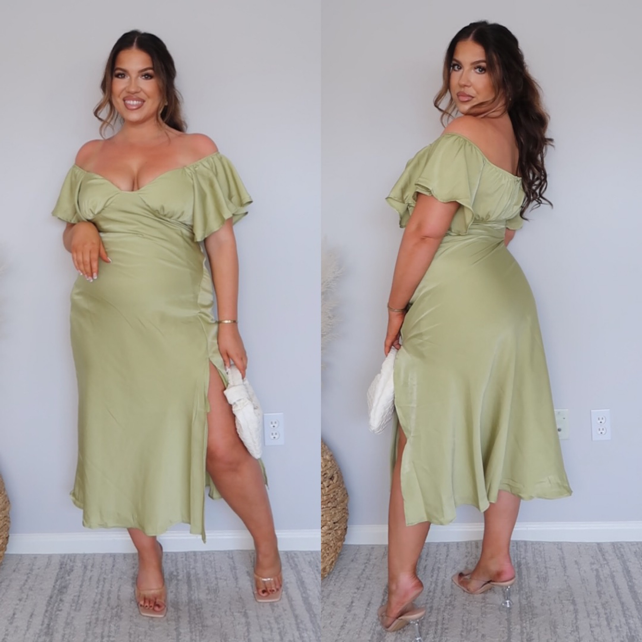 Wedding Guest Dress Inspo! This whole outfit is from Amazon and this Dress is Arm & Tummy flattering! I’m wearing a size L (true to size), but if you want a more flowy fit, size up! 

#LTKWedding #LTKMidsize