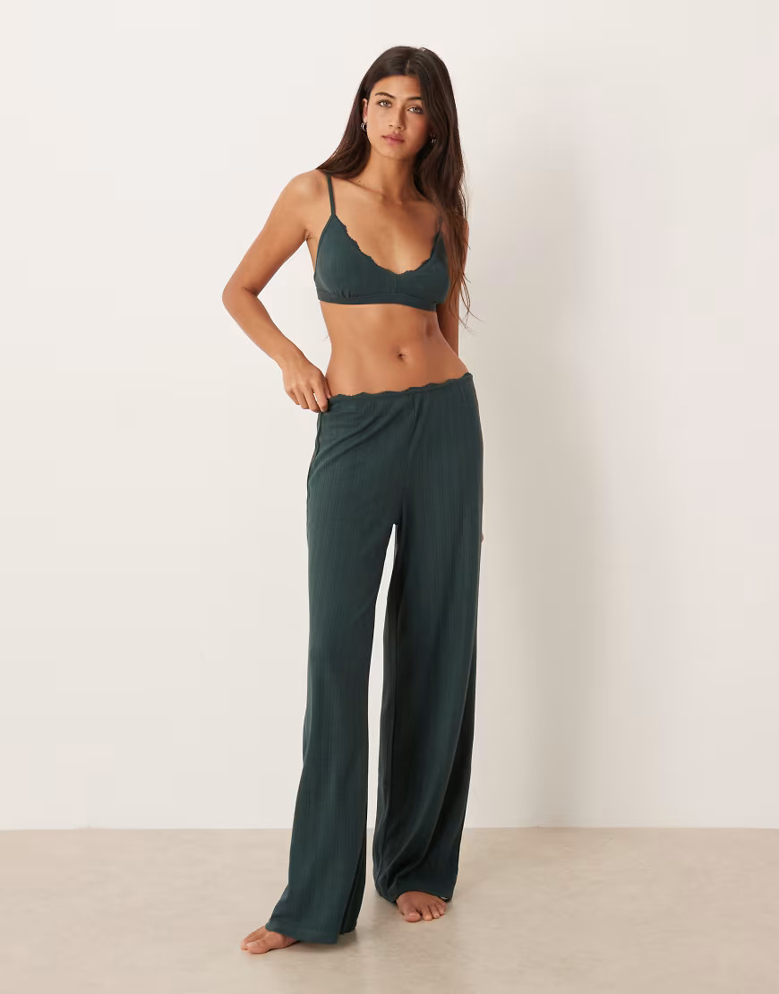 Abercrombie & Fitch pointelle high rise pyjama bottoms co-ord in green | ASOS (Global)