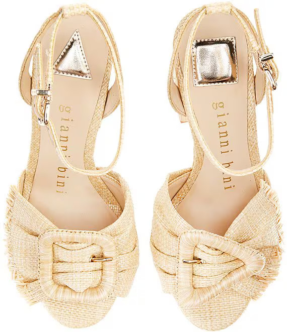 Gianni Bini Tobias Raffia Mismatched Buckle Platform Dress Sandals | Dillard's | Dillard's