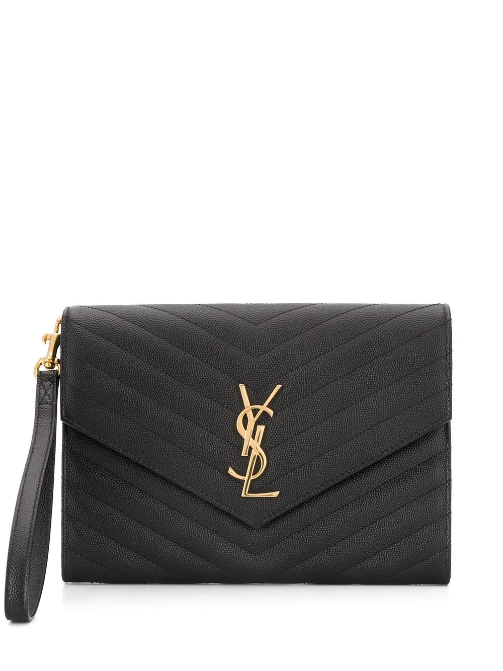 Saint Laurent YSL New Pouch Monogram clutch bag - Black | Farfetch Global