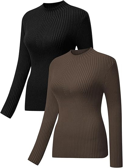 EVALESS 2 Pack Sweaters for Women Fall Crewneck Long Sleeve Sweater Casual Slim Fit Rib Knit Basi... | Amazon (US)