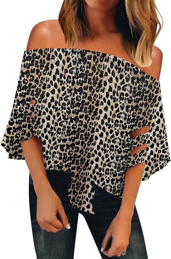 LookbookStore Women Off The Shoulder Tops 3/4 Bell Sleeve Mesh Tie Knot Shirt Blouse | Amazon (US)