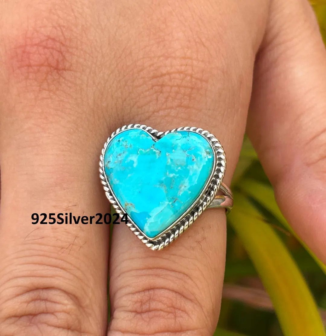 Turquoise Ring, 925 Sterling Silver Ring, Man for Women Ring, Handmade Turquoise Ring, Hart Shape... | Etsy (US)