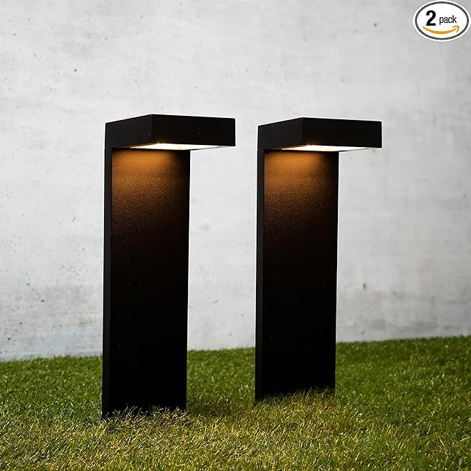 Enchanted Spaces Set of 2 Modern Solar Black Metal L-Shaped Path Lights with Bright LED, Solid Me... | Amazon (US)