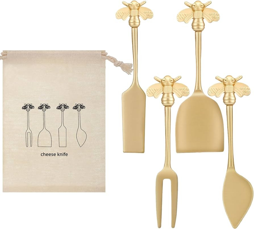 Set of 4 Bee Cheese Knives Set with Bag Cheese Spreaders Bee Brass Knives Slicer and Butter Cutte... | Amazon (US)