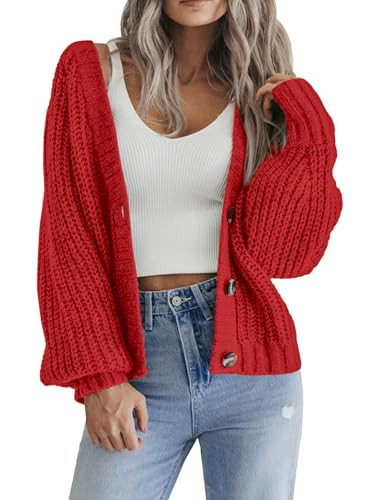 Zeagoo Red Cardigan for Women Lightweight Open-Front Cardigan Sweater Long Sleeve V-Neck Fall Sweaters | Amazon (US)