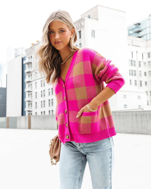 No Drama Here Plaid Pocketed Cardigan - Camel - SALE | VICI