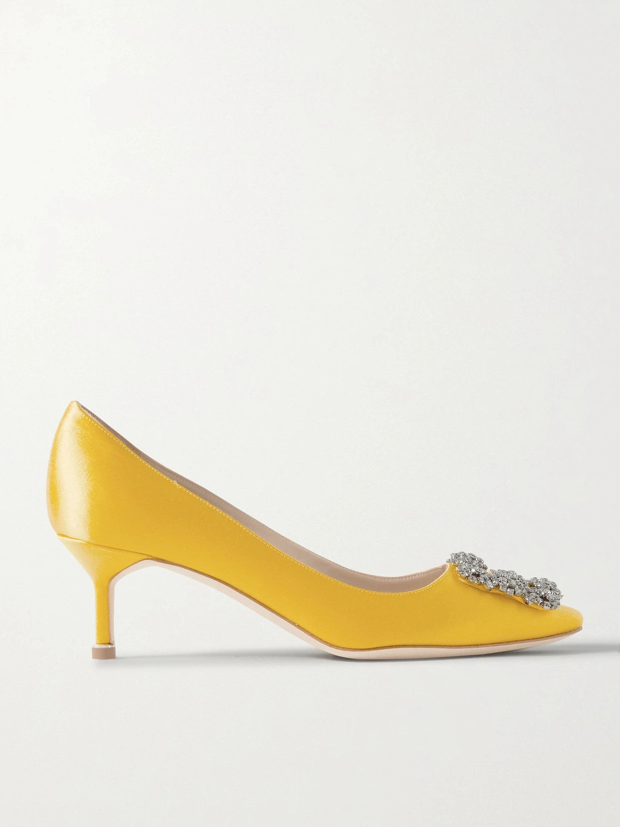 Manolo Blahnik - Hangisi 50 Embellished Satin Pumps - Yellow | NET-A-PORTER (US)