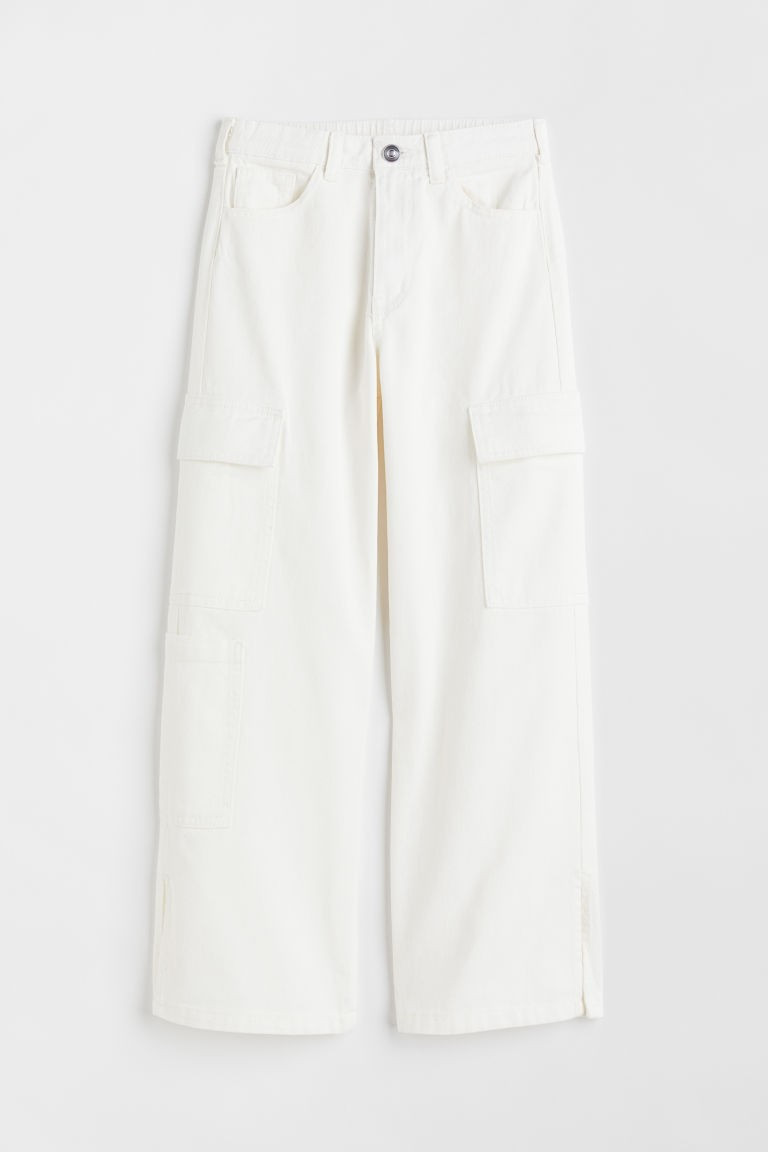 H & M - Cotton Twill Cargo Pants - White | H&M (US + CA)