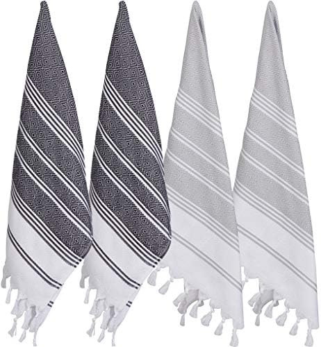 BOSPHORUS (Set of 4) Turkish Cotton Hand Face Head Gym Yoga Towel Set Wash Dish Cloths - 2Grey2Black | Amazon (CA)