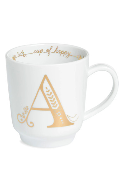 Nordstrom Cup Of Happy Glazed Monogram Mug, Size One Size - Metallic
