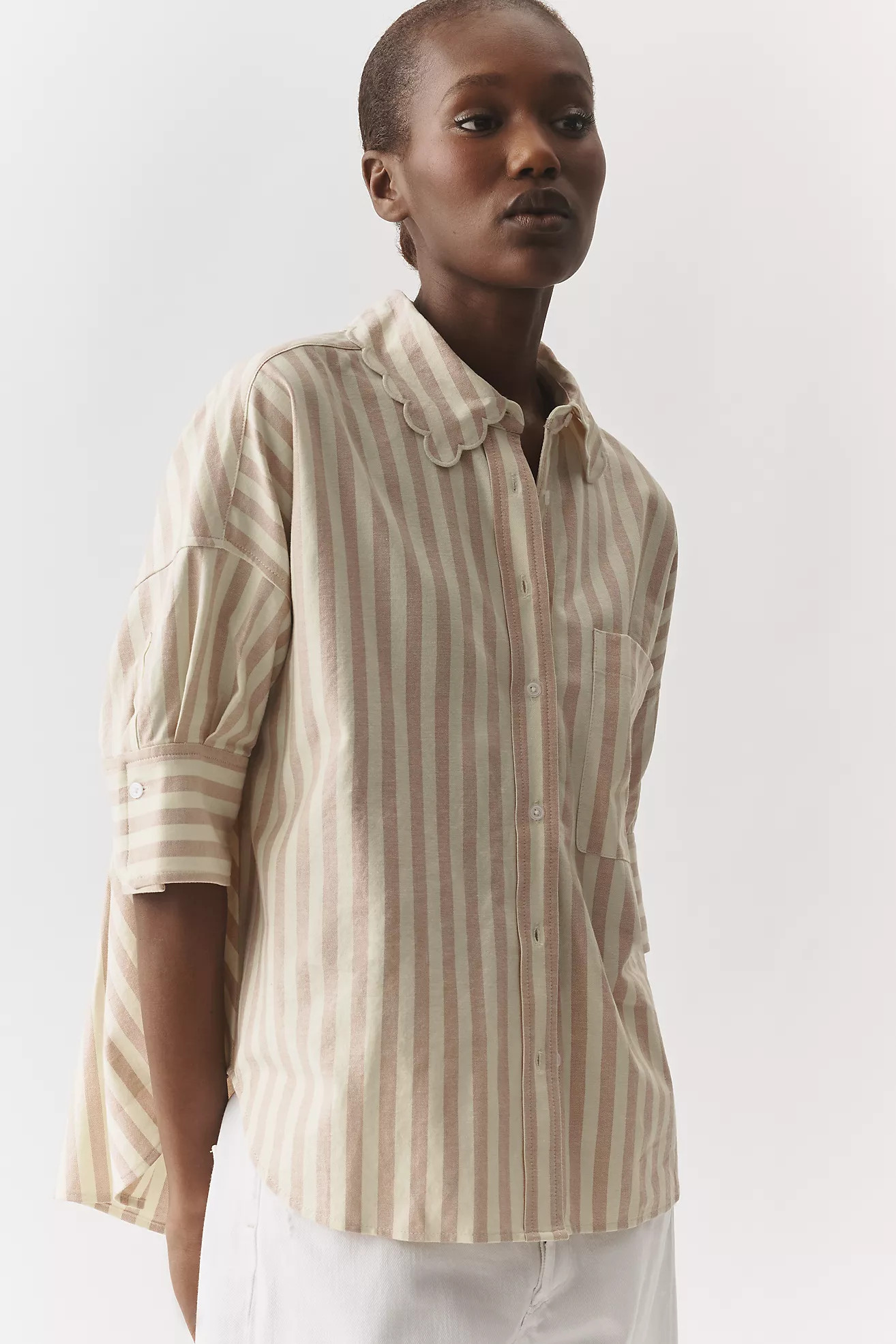 Mabel Boxy Oxford Scalloped Shirt by Maeve | Anthropologie (US)