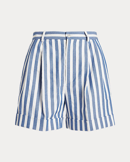 Short rayé plissé en dobby lin et coton | Ralph Lauren (FR)