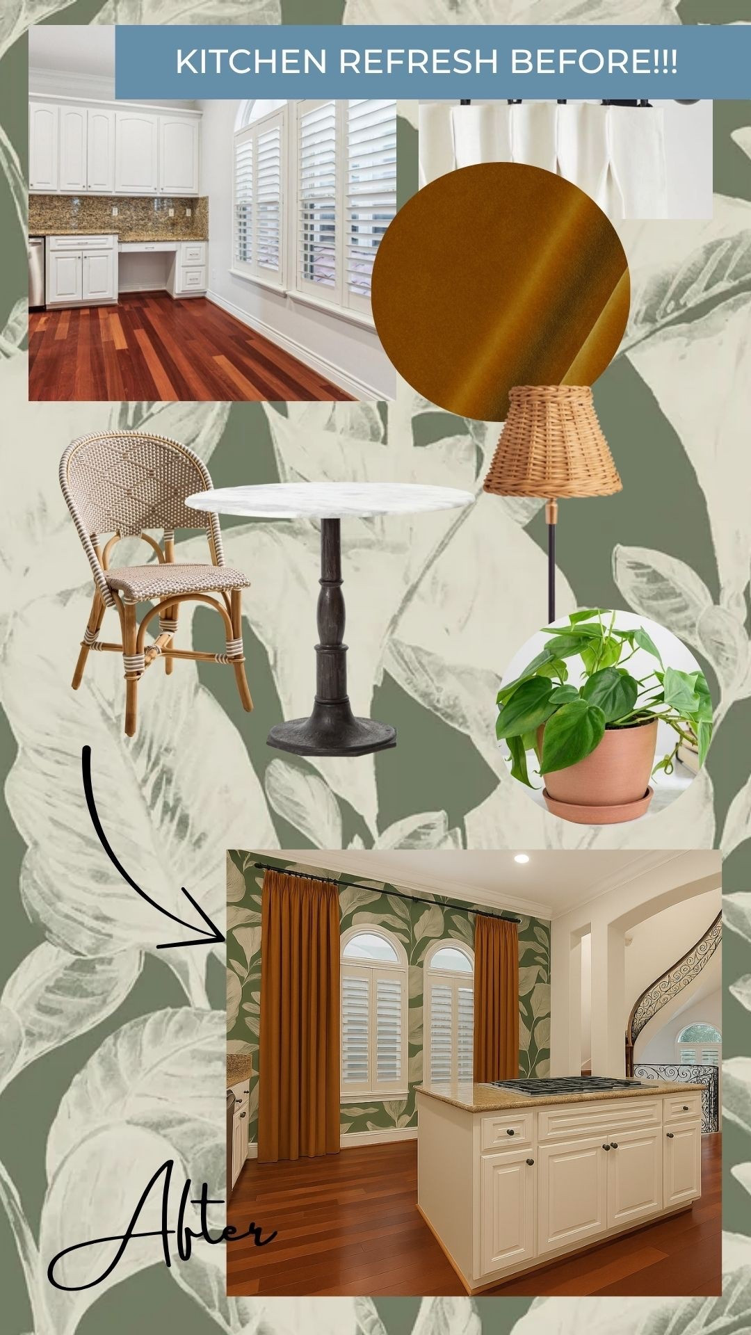 Kitchen renovation, dramatic wallpaper, leaves wallpaper, bistro table, breakfast table 

#LTKHome