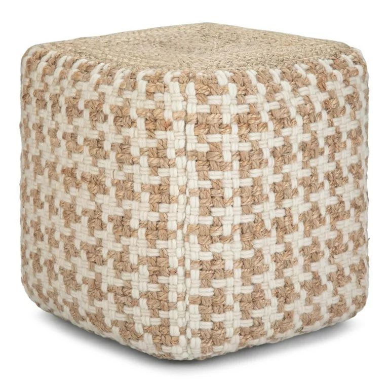Cullen Boho Cube Pouf in Natural Woven Wool and Jute | Walmart (US)