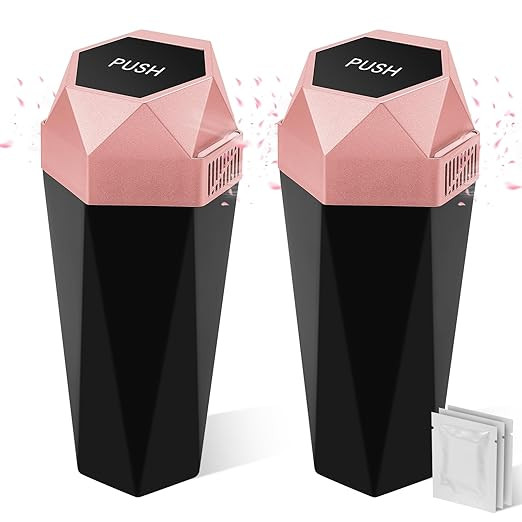 SZEOF 2PCS Aromatherapy Car Trash Can with Lid, Car Trash Can Cup Holder, New Car Dustbin Diamond... | Amazon (US)