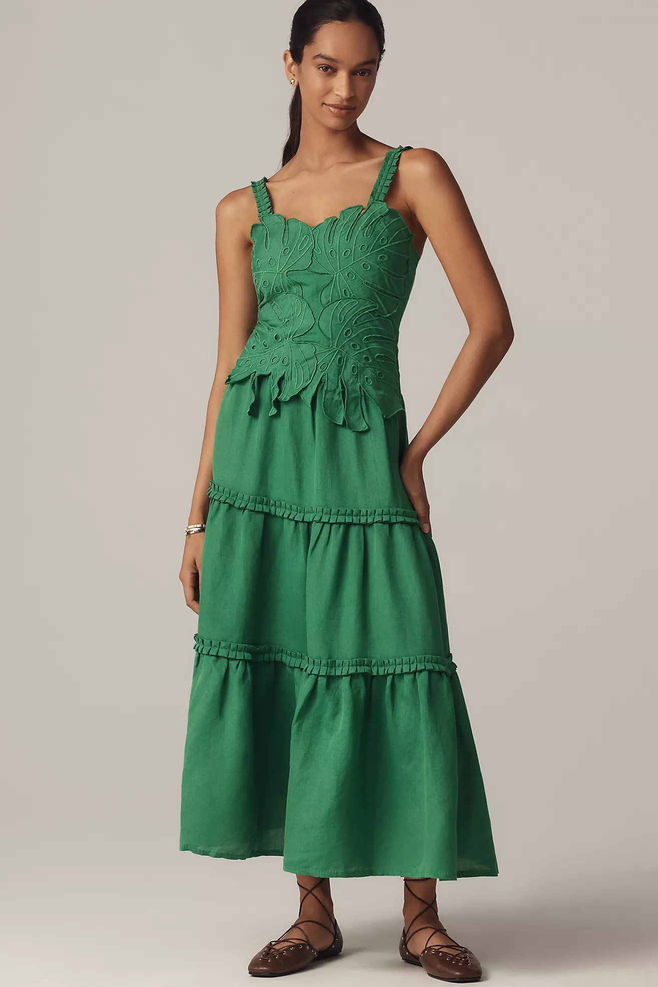 Farm Rio x Anthropologie Linen Blend Tiered Midi Dress | Anthropologie (US)
