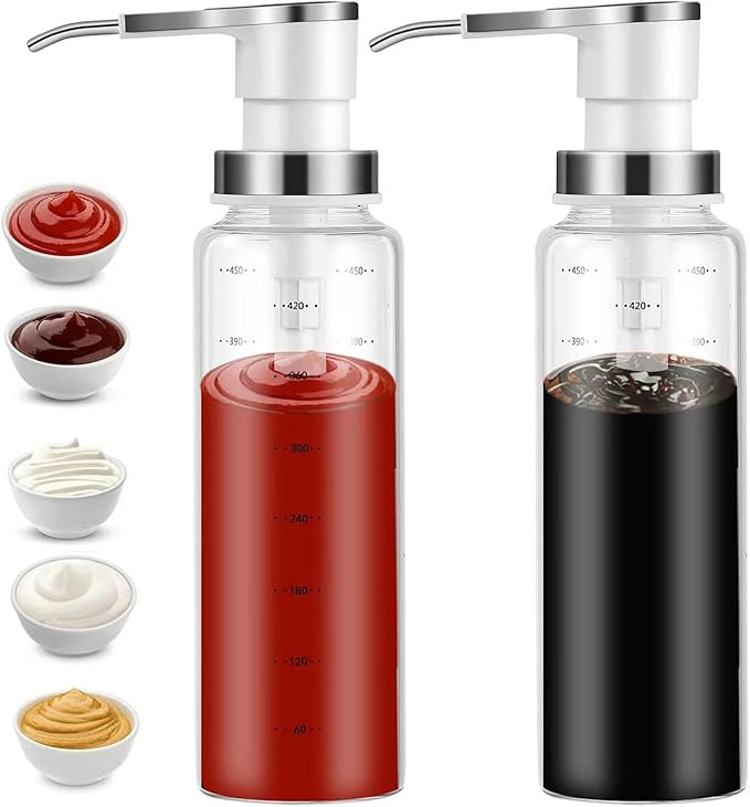 Sauce Pump Dispensers, 17oz Glass & Stainless Steel, 8ml Capacity, Perfect for Kitchen, BBQ, Baki... | Amazon (US)