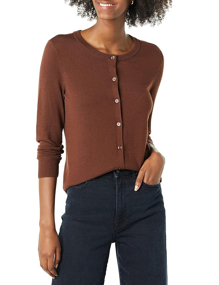 Amazon Essentials Women's Lightweight Crewneck Cardigan Sweater (Available in Plus Size) | Amazon (US)