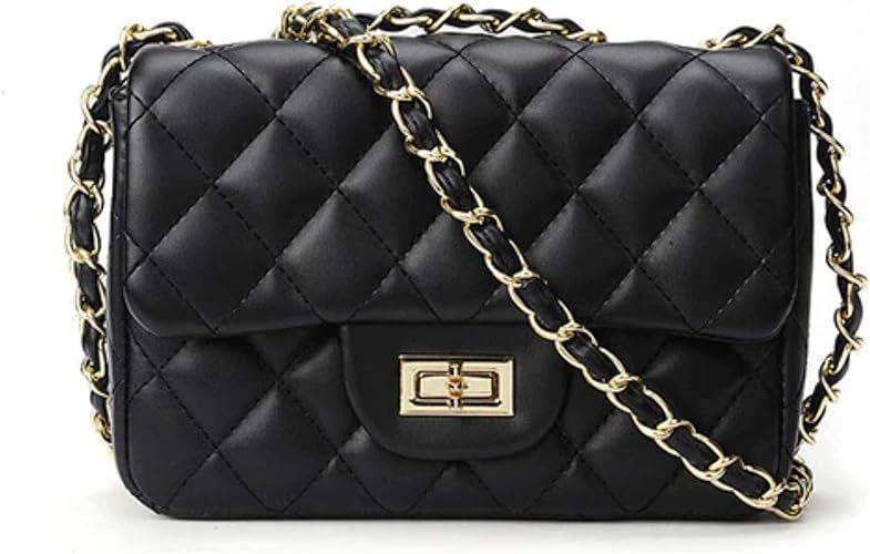 Women's Quilted Shoulder Bag | Chain Link Strap Clutch Purse | Crossbody Mini Messenger Handbag | Amazon (US)
