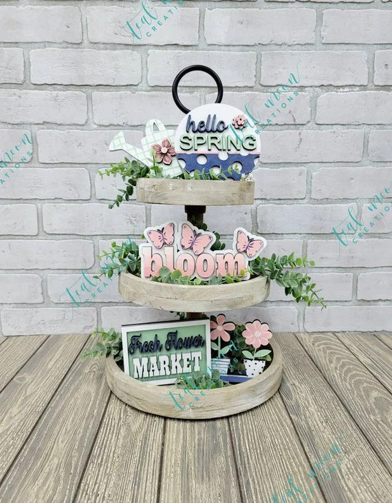 Bloom Tiered Tray Set | Spring Tray Decor | Set of 5 | DIY Spring Tiered Tray Set | Etsy (US)