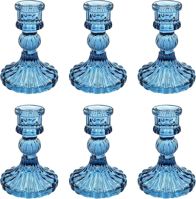 Glass Candlestick Holders Set of 6, Clear Stripe Taper Candle Holders for Table Centerpiece, Home... | Amazon (US)