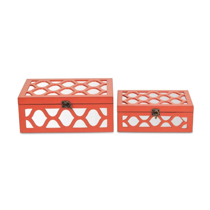 2 Piece Quatrefoil Mirror Jewelry Storage Boxes Set | Wayfair North America