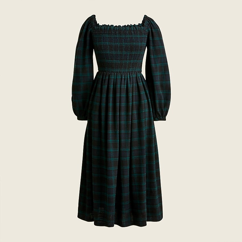 Smocked puff-sleeve dress in Black Watch tartan flannel | J. Crew US