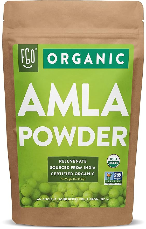 Organic Amla Powder (Amalaki) | 16oz Resealable Kraft Bag (1lb) | 100% Raw From India | by FGO | Amazon (US)
