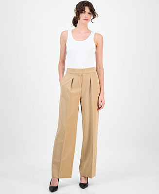 Women's High-Rise Pleated Wide-Leg Ultra-Fine-Twill Pants | Macy's