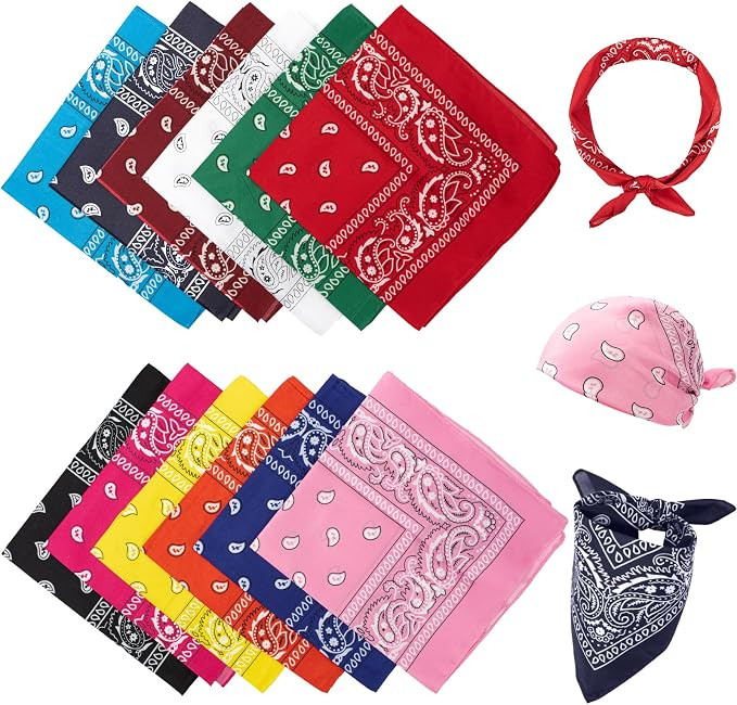 Vinuwu 12 Pack Bandana, Colourful Paisley Head Scarfs for Women Men, Stylish Nylon Headband, Neck... | Amazon (UK)