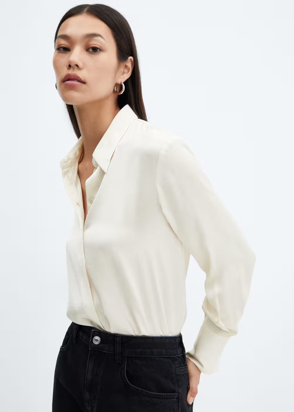 Satin finish flowy shirt -  Women | Mango USA | MANGO (US)