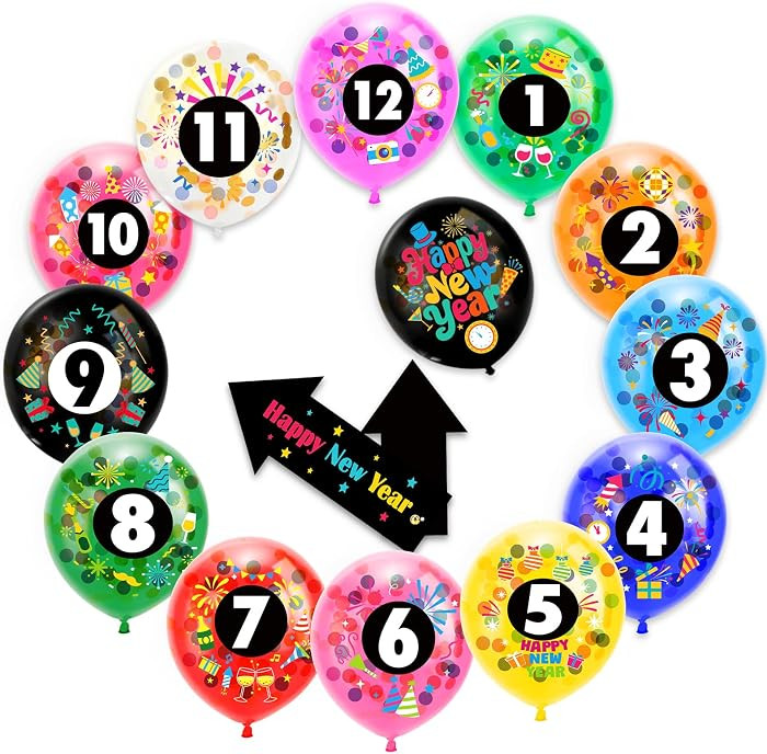 HOWAF New Year Eve Party Decor Kit Wall Clock Countdown Balloons Set, Colorful 1-12 Happy New Yea... | Amazon (US)