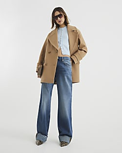 Camel Double Breasted Coat | River Island UK & IE