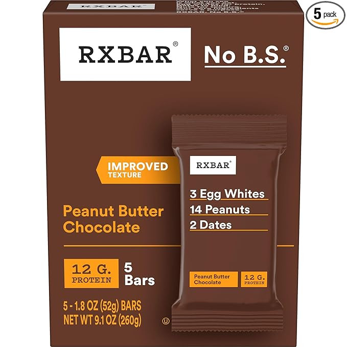RXBAR Protein Bars, Protein Snack, Snack Bars, Peanut Butter Chocolate, 9.1oz Box (5 Bars) | Amazon (US)