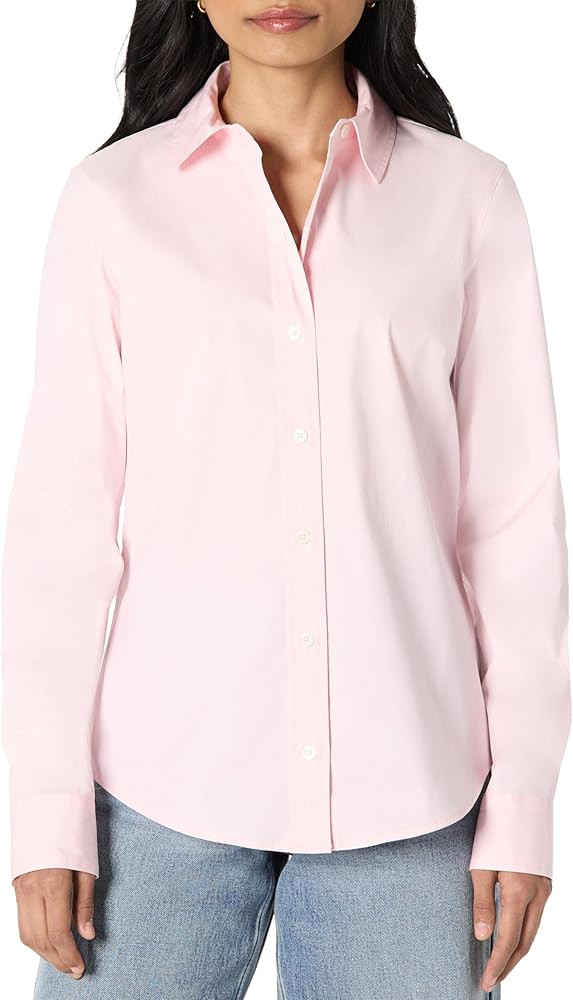 Amazon Essentials Women's Regular-Fit Stretch Poplin Button-Up Dress Shirt | Amazon (US)