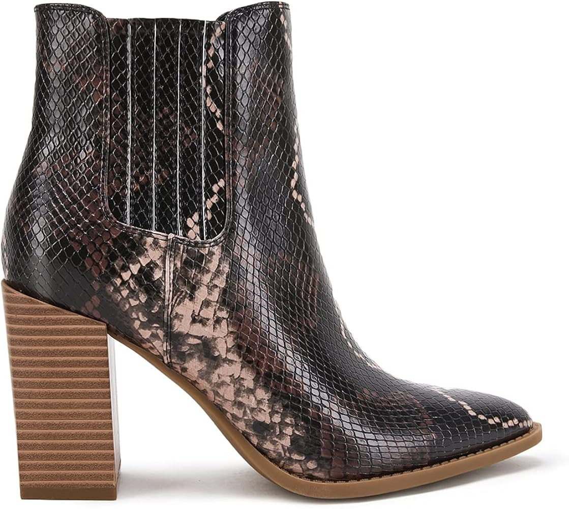 Ricristy Womens Booties Pointed Toe Stacked Heel Fashion Chelsea Ankle Boots | Amazon (US)